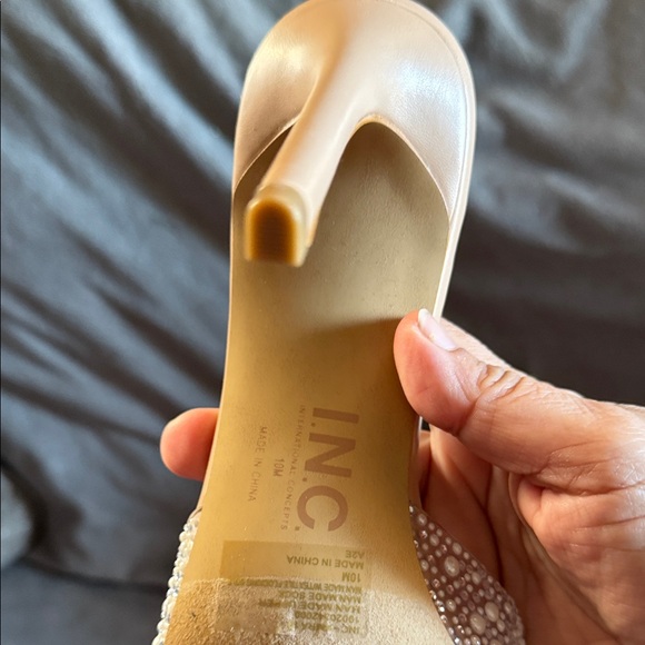 INC International Concepts Gold and Cream Embellished Heels - Picture 9 of 16